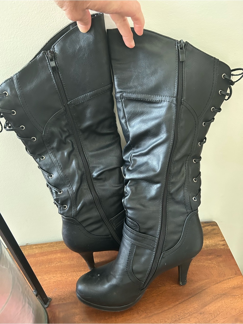 Top Moda (9) heeled calf boots w/ back lacing